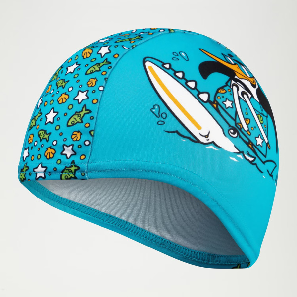 Шапочка для плавания Speedo Printed Polyester детская, текстиль (голубой/зеленый)
